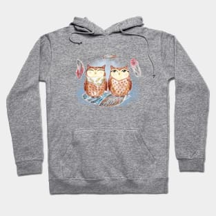 Watercolor cute owls and feathers Hoodie